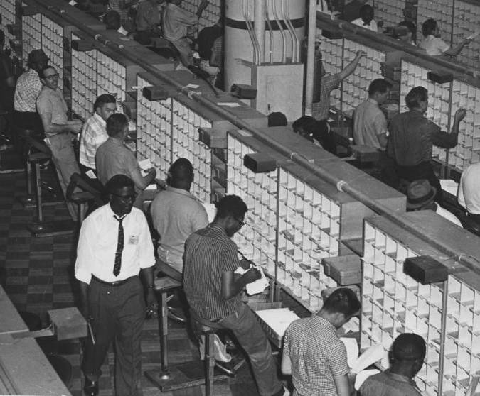 Vintage postal clerks at work in 1958